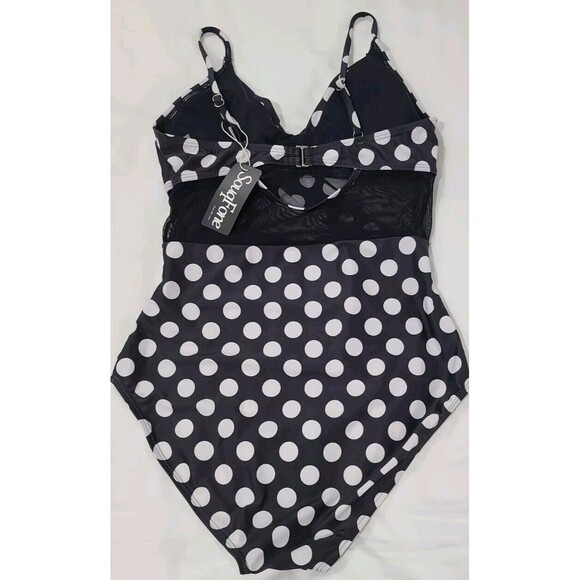 NWT SouqFone Crossover Bandeau Black White Polka Dot Mesh One Piece Size M 8-10 - Picture 3 of 7
